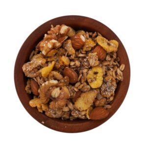 GRANOLA PREMIUM SIN PASAS (Avena arrollada, copos de maiz, sésamo integral, lino, girasol, almendra, caju, coco rallado y miel)