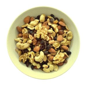 MIX DE FRUTAS SECAS CON MANI (nuez chandler , mani, almendra , caju , pasa morocha y pasa rubia)